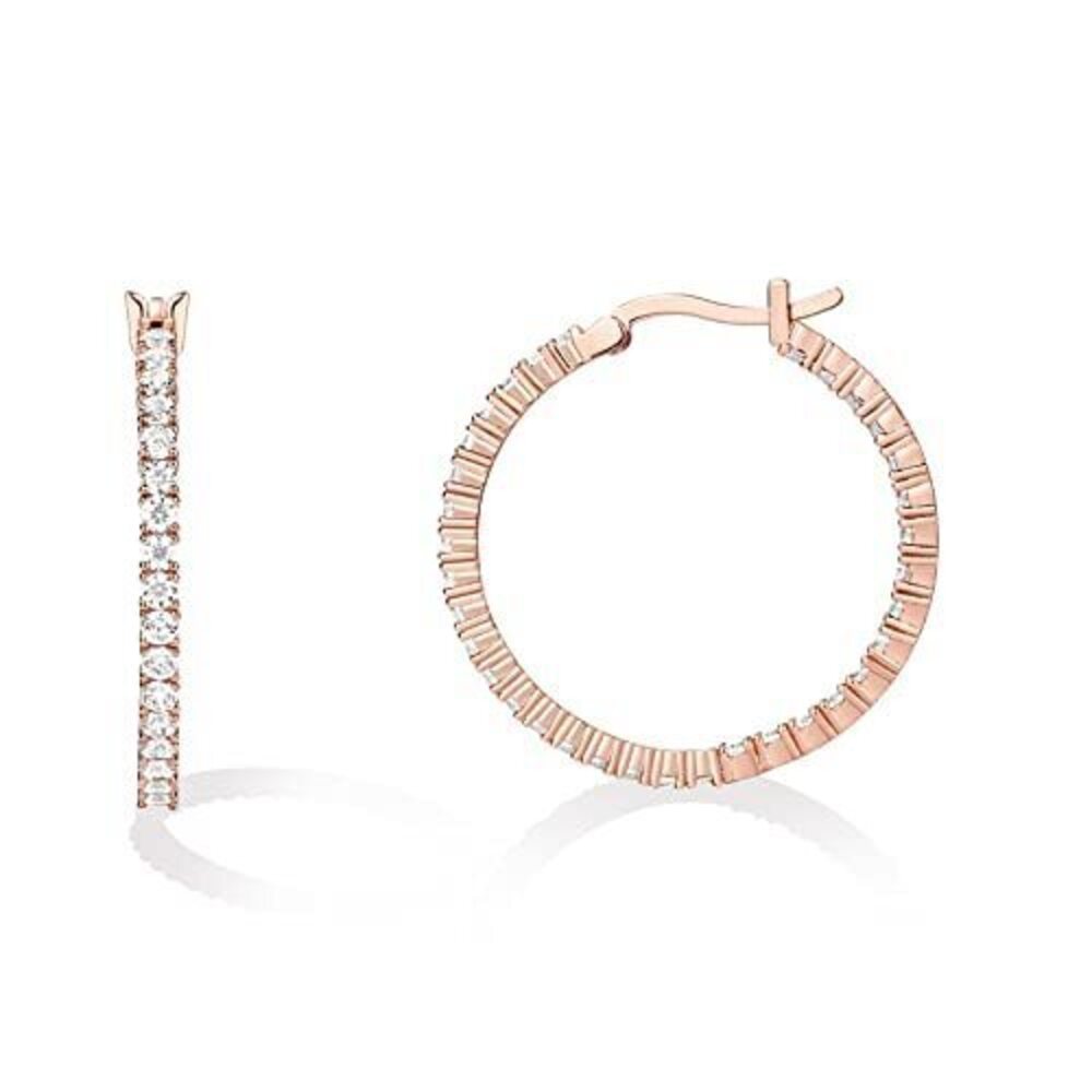 2804 18K Gold Plated 925 Sterling Silver Post Cubic Zirconia Hoop Earrings